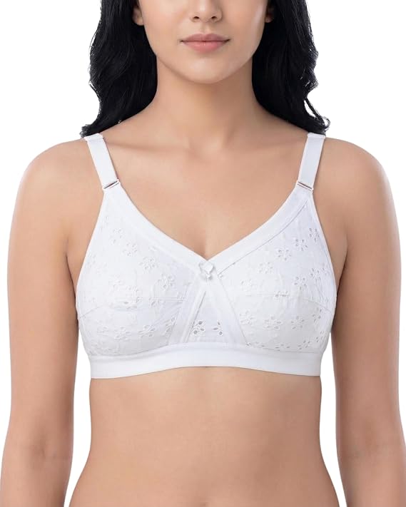 brida bra Barsa Women Cotton Non Padded Bra in White with full coverage, wire-free comfort, and adjustable straps.