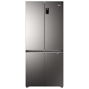 4 door vertical refrigerator by Haier with 520L capacity, side-by-side design, and frost-free inverter cooling.