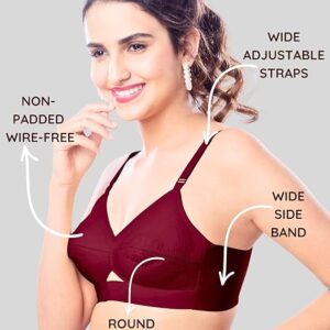 brida bra Kavya Xtra Soft Cotton Round Stitch Bra in Maroon with full coverage and wire-free comfort.