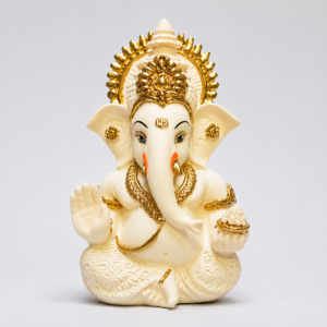 small ganesh statue for gift made of poly resin with peach ivory terracotta hand-painted design