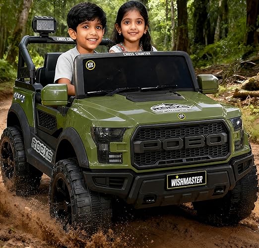 Wishmaster 4x4 Driving EV Cars for 1-8 Year Electric Ride on Jeep for Kids | Remote + Steering + Mobile App Control | Jeeps car for Boys & Girls